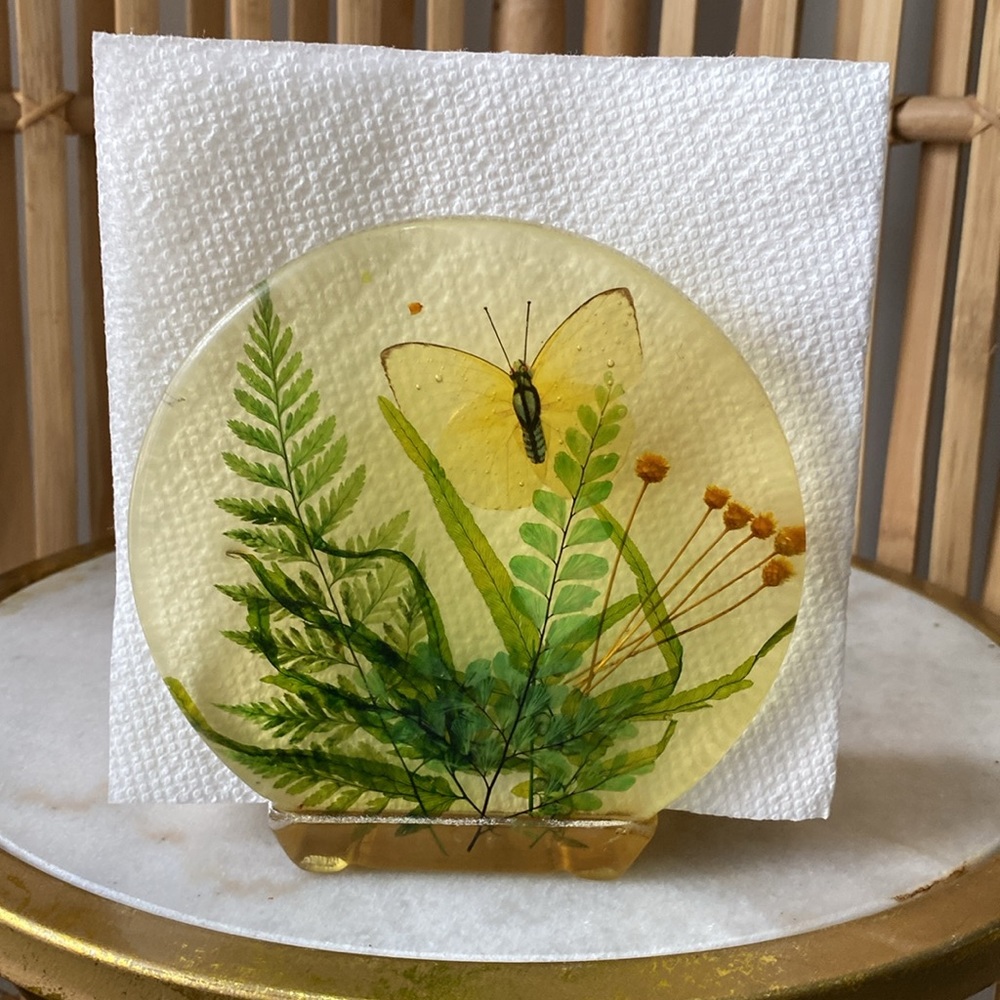 70s Aesthetic Vintage Lucite Pressed Wildflower Butterfly Fern Napkin Holder